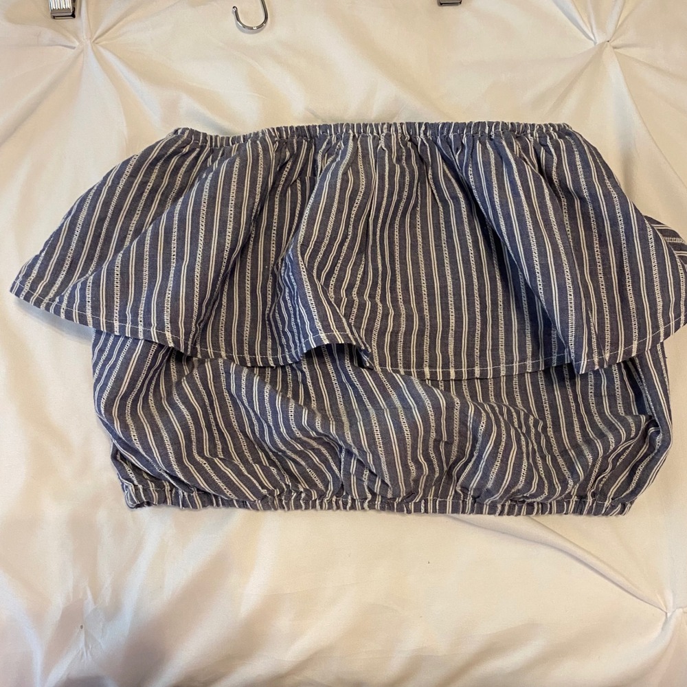 Abercrombie & Fitch Blue White Striped Ruffle Tube Top Strapless Crop Medium